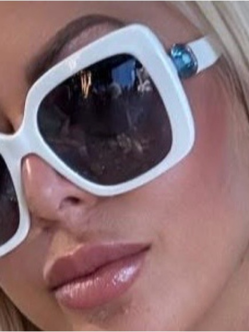 Swarovski White Oversized Square Sunglasses with Blue Crystal Accent